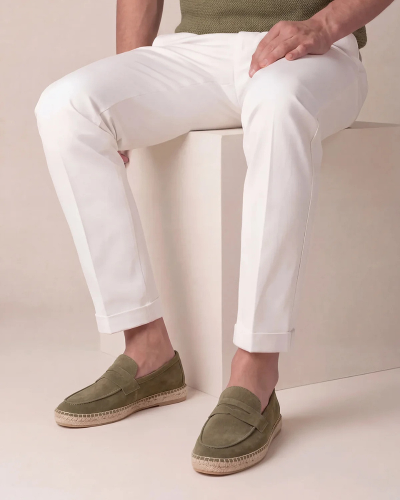Riviera Espadrille in Olive, premium leather footwear, product view