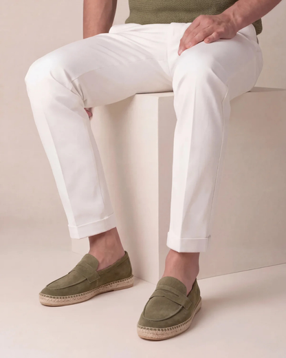 Riviera Espadrille in Olive, premium leather footwear, product view