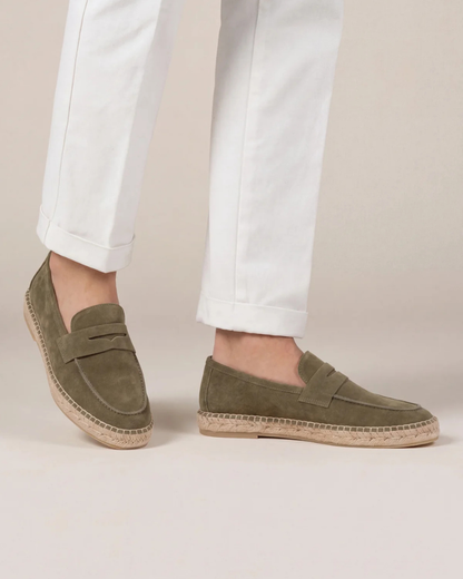 Riviera Espadrille in Olive, premium leather footwear, product view