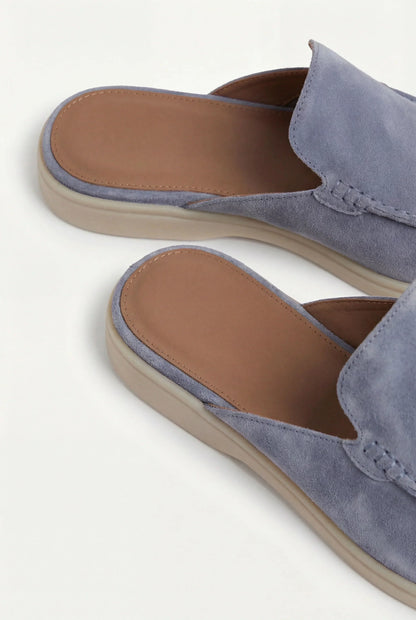 Yacht Mule in Baby Blue, premium leather footwear, product view
