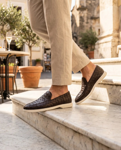 Sorrento Woven Loafer in Mahogany, premium leather footwear, product view